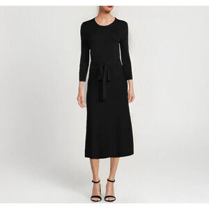 Eliza J Black Long-Sleeve Midi Knit Dress with Waist Tie
